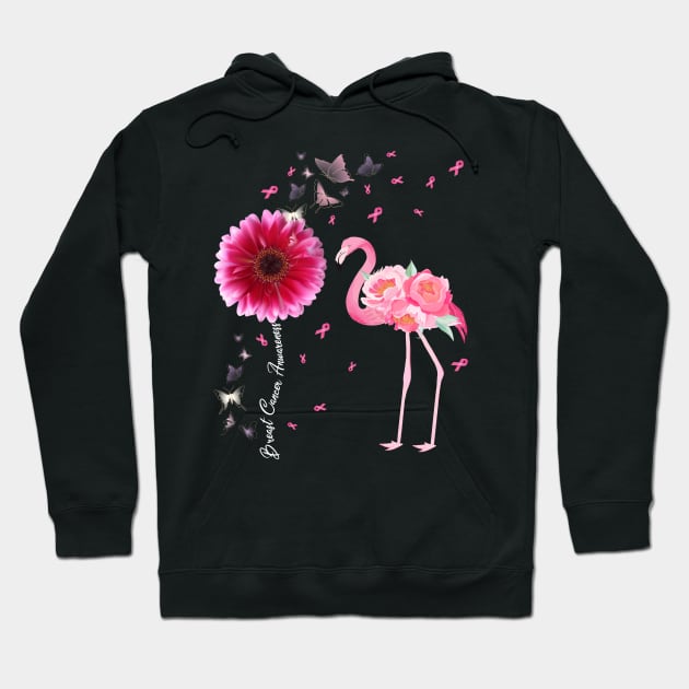 Breast cancer Awareness Pink Sunflower Flamingo Womens Hoodie by Gendon Design